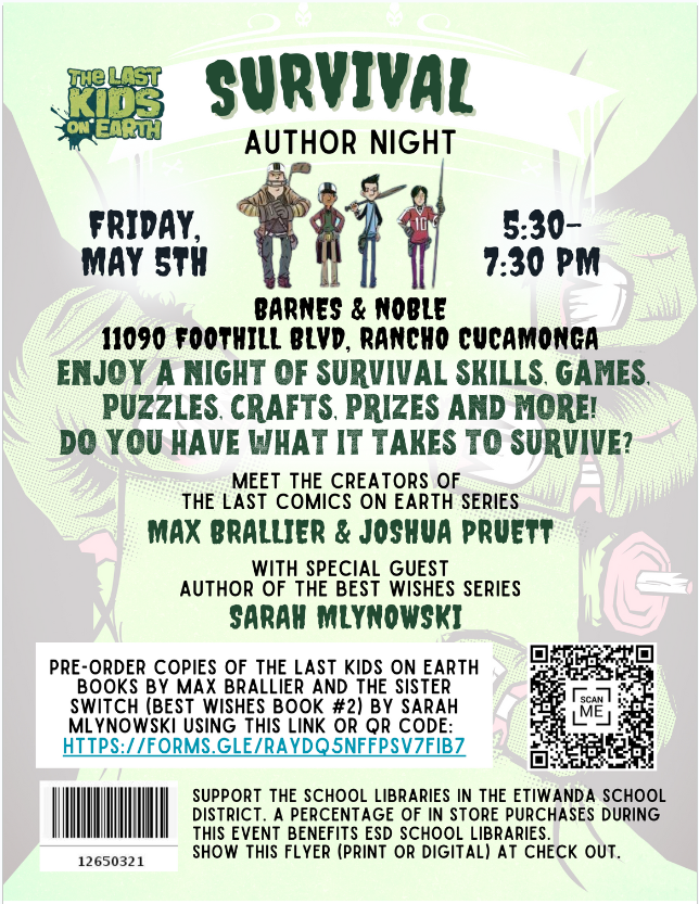 ESD  Library "Survival" Author Night, May 5. 2023 5:30 -7:30 pm