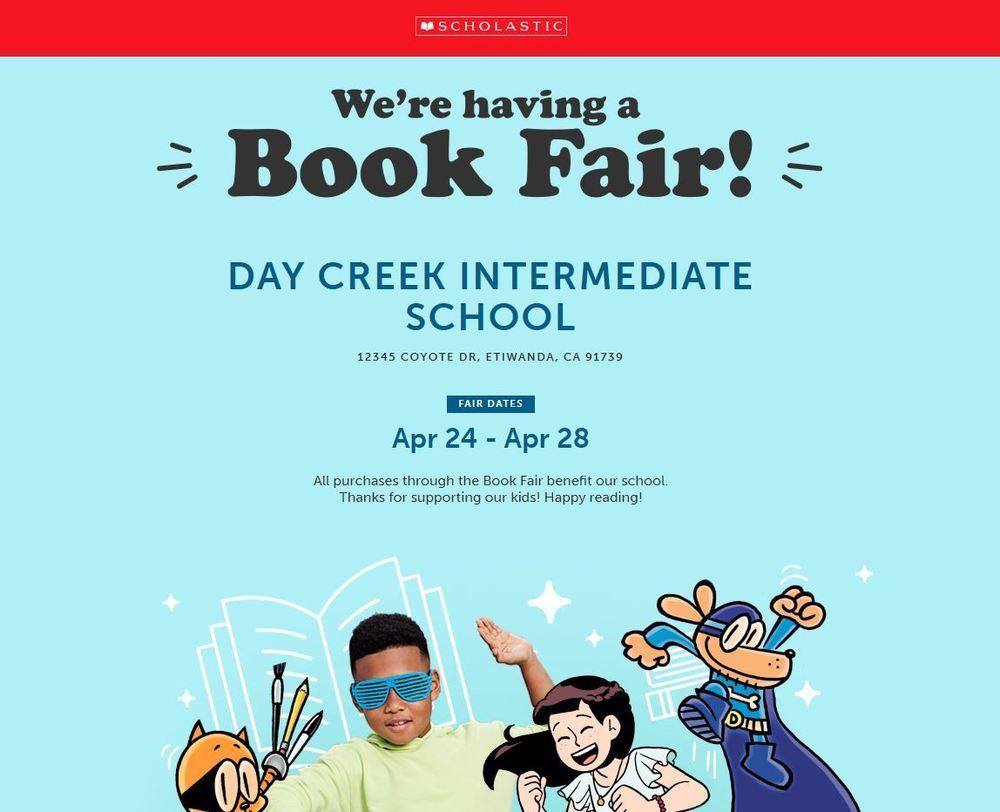 DCIS Library Scholastic Book Fair Flyer April 24 - April 28