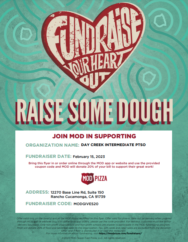 DCIS PTSO February 2023 Dine Out MOD Pizza 