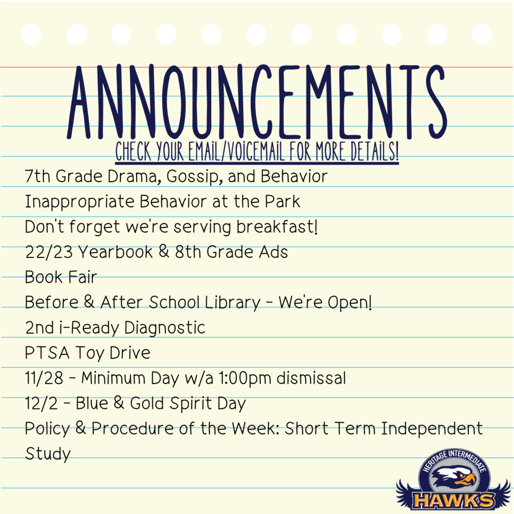 Announcements for 11/27/2022