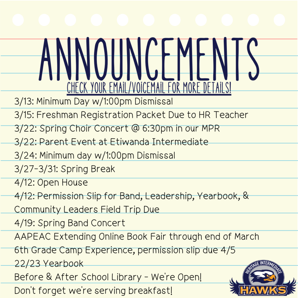 Weekly Announcements 3/12/2023