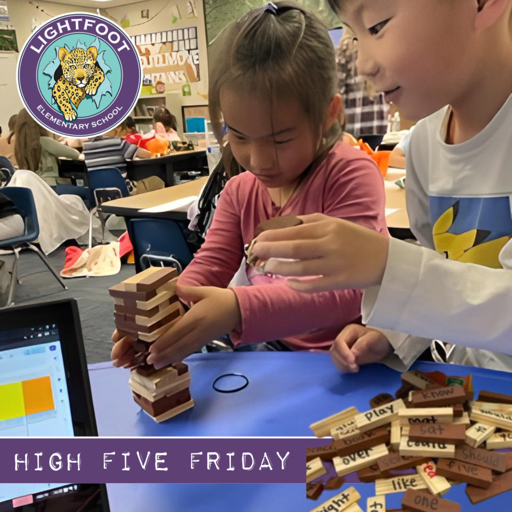 High Five Friday Lightfoot Elementary Students playing Jenga