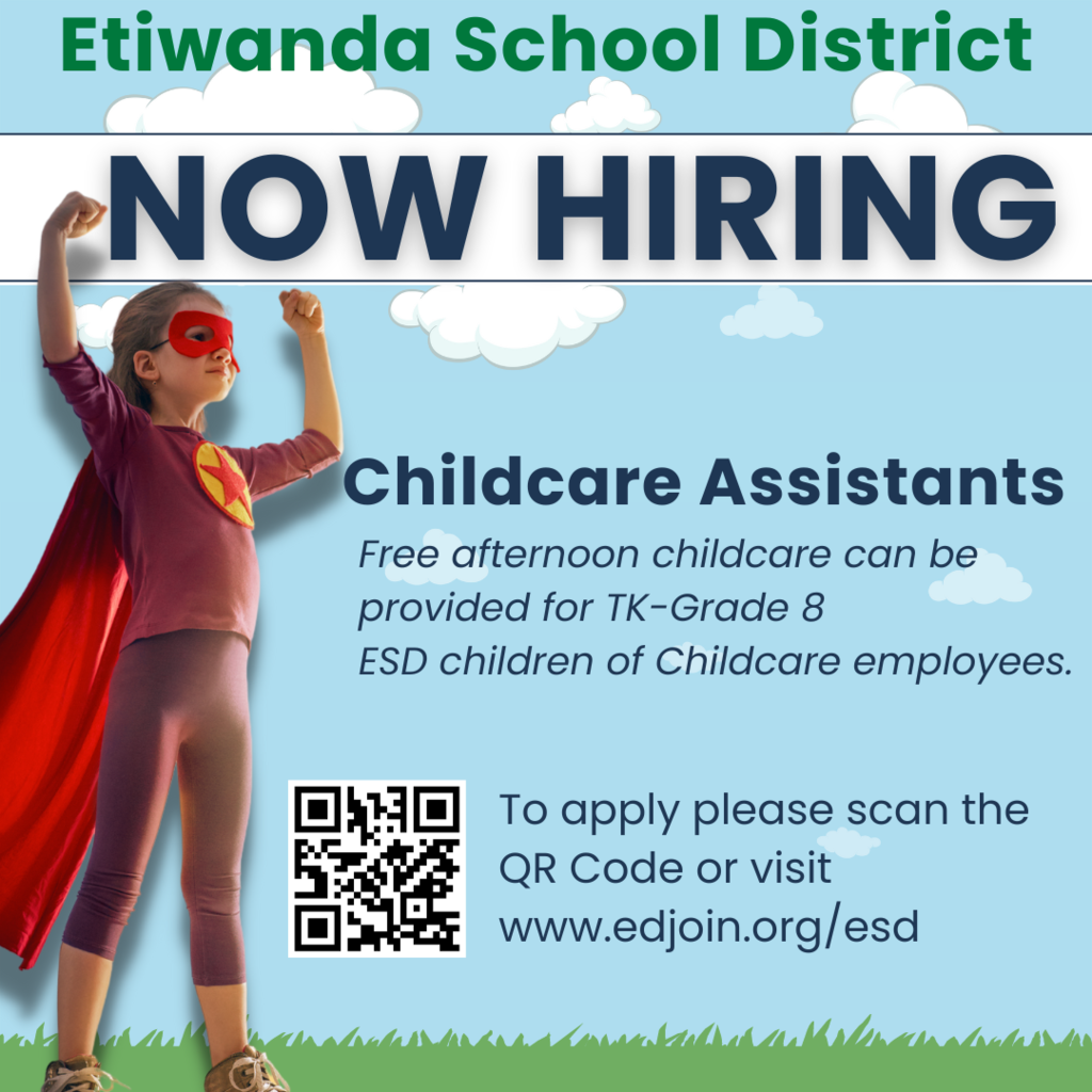 Etiwanda School District: Now Hiring Childcare Assistants Image: child dressed as super hero 