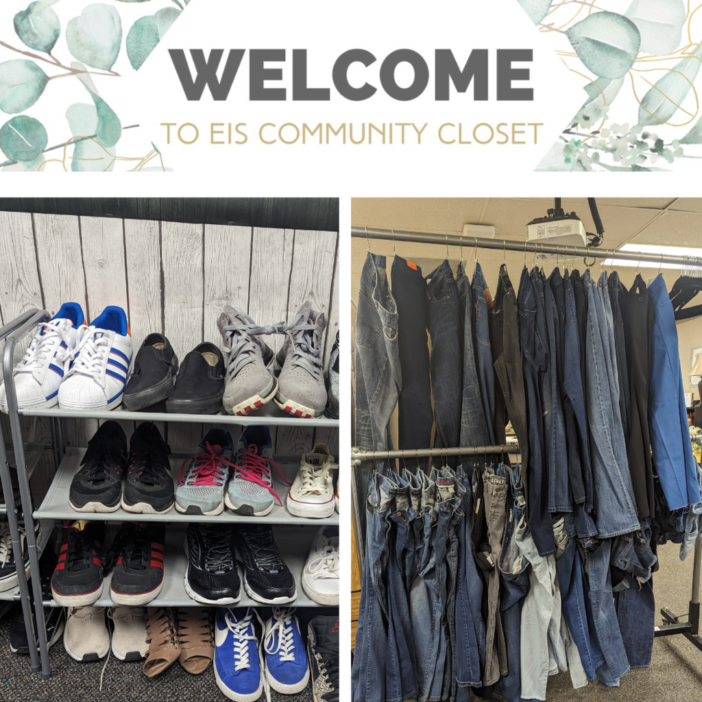 Image: Clothes Text: Welcome to EIS Community Closet