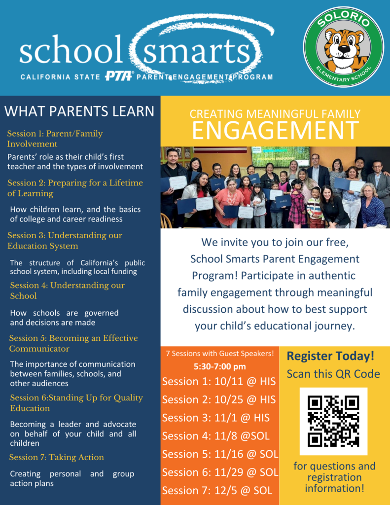 School flyer creating meaningful family engagement. 7 sessions begging on 10/11 from 5:30-7:00 pm at HIS