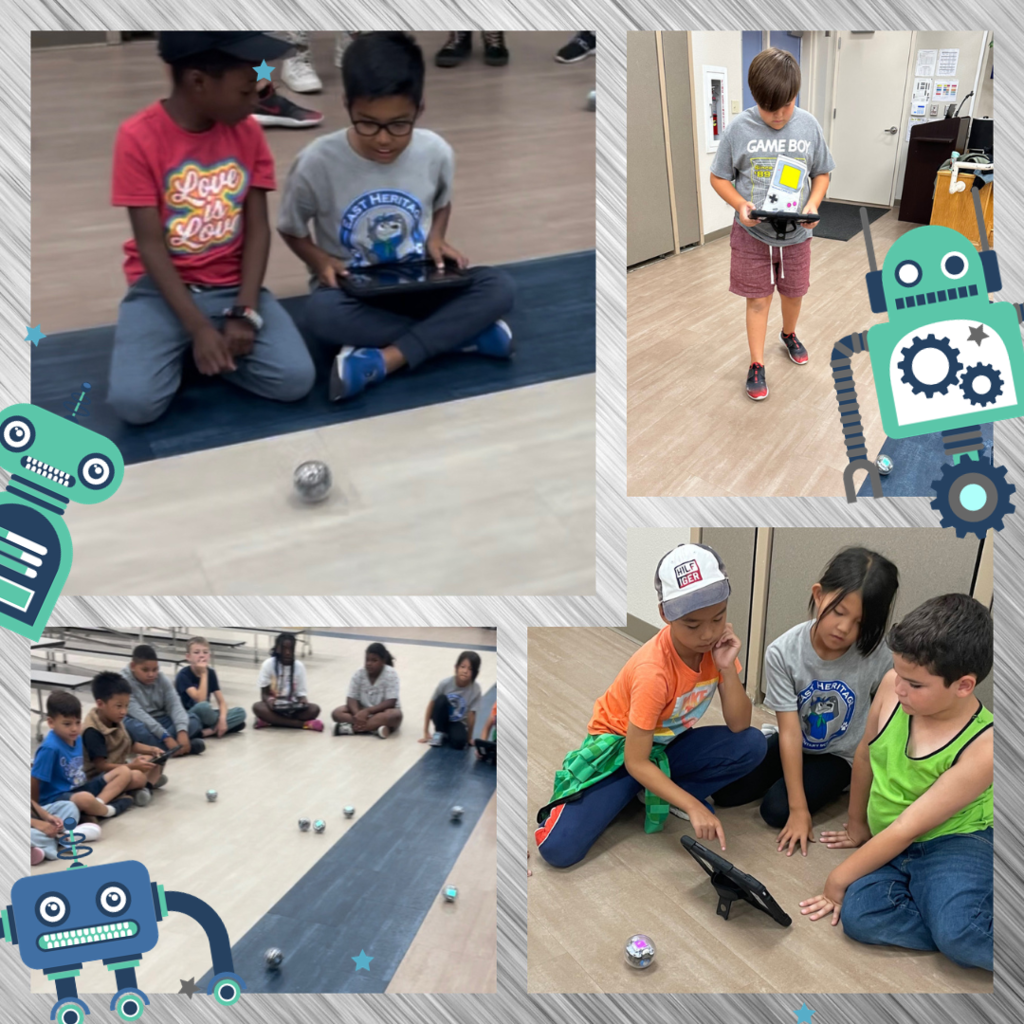 Students coding with robots.
